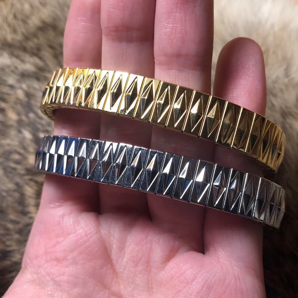 Set of two vintage art deco style silver and gold stretch bracelets